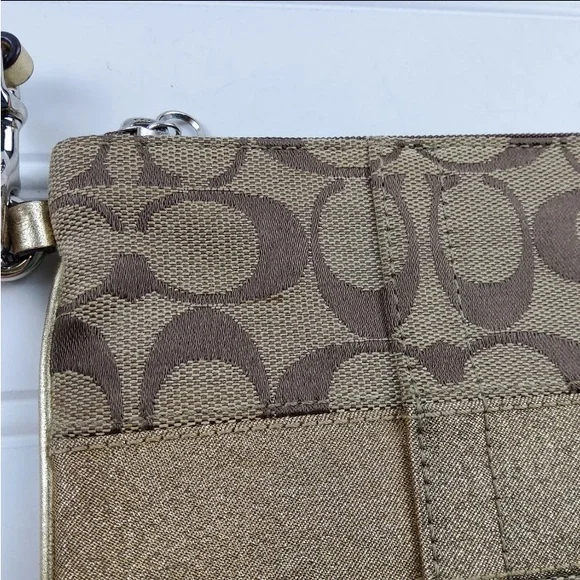 Coach Signature F41637 Gold Khaki Wristlet Pouch Clutch Wallet - Picture 2 of 7